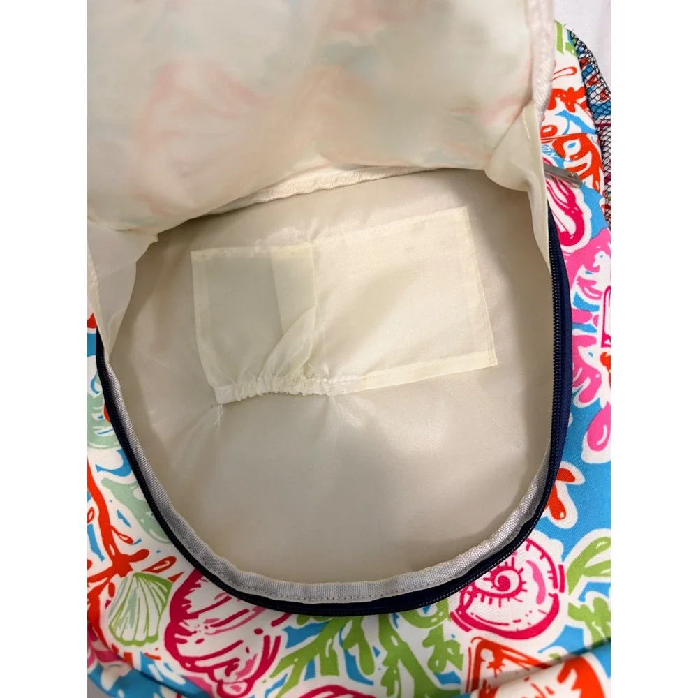 N.Gil Coastal Seashell Coral Print Backpack Blue Pink Green Travel School Bag